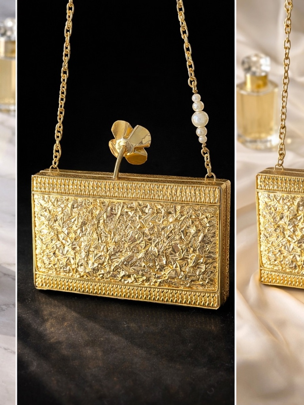 Gold-Trim Abalone Shell Evening Clutch with Floral Pearl Accent - Picture 2 of 7